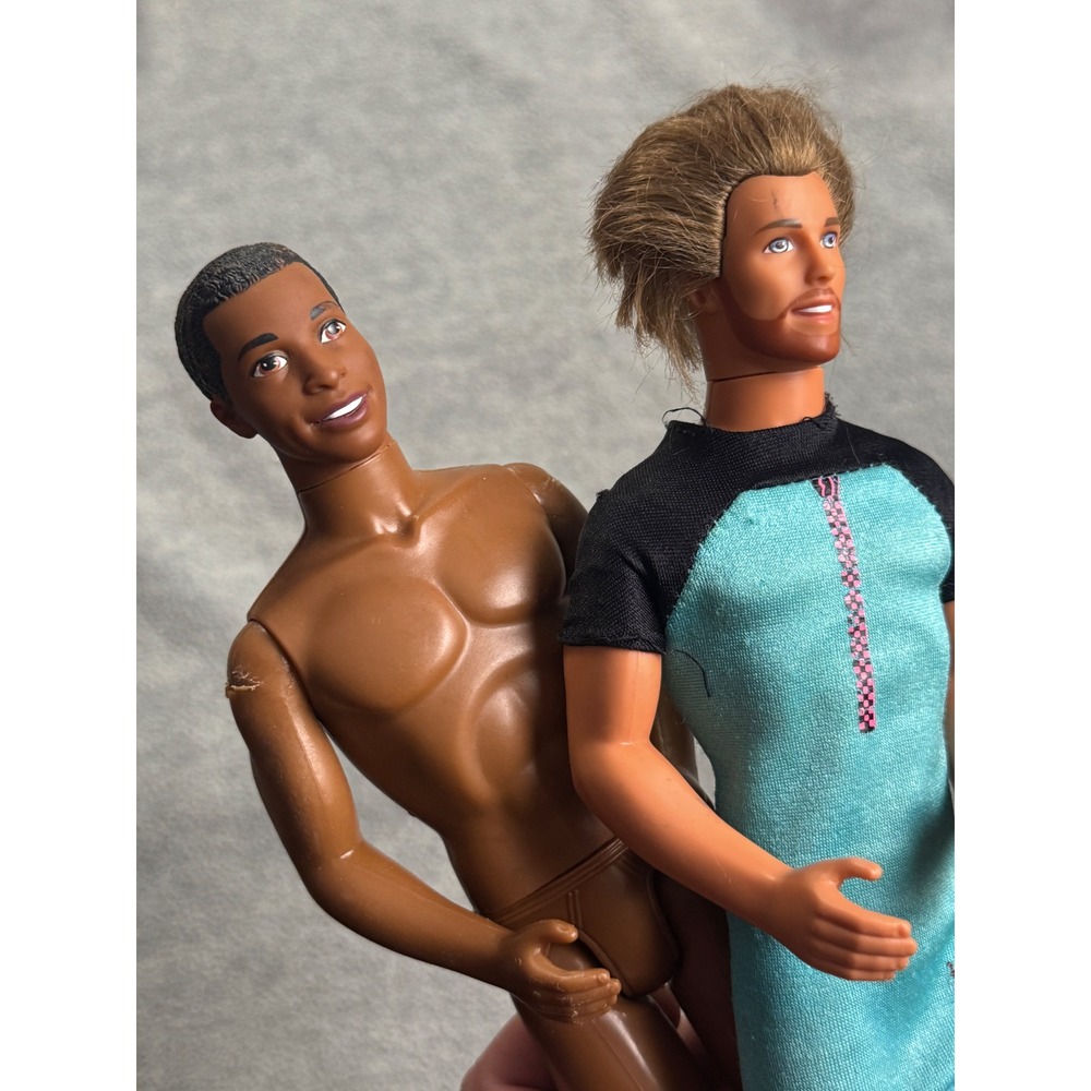 Vintage Mattel Ken Doll Lot Black Ken 1968 & Bearded Ken in Surf Suit 12 Inch